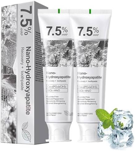 Oferta de 2 pasta de dientes con hidroxiapatita, limpieza profunda, protección avanzada del esmalte, fórmula sin flúor con menta suave, para dientes sensibles (120g)