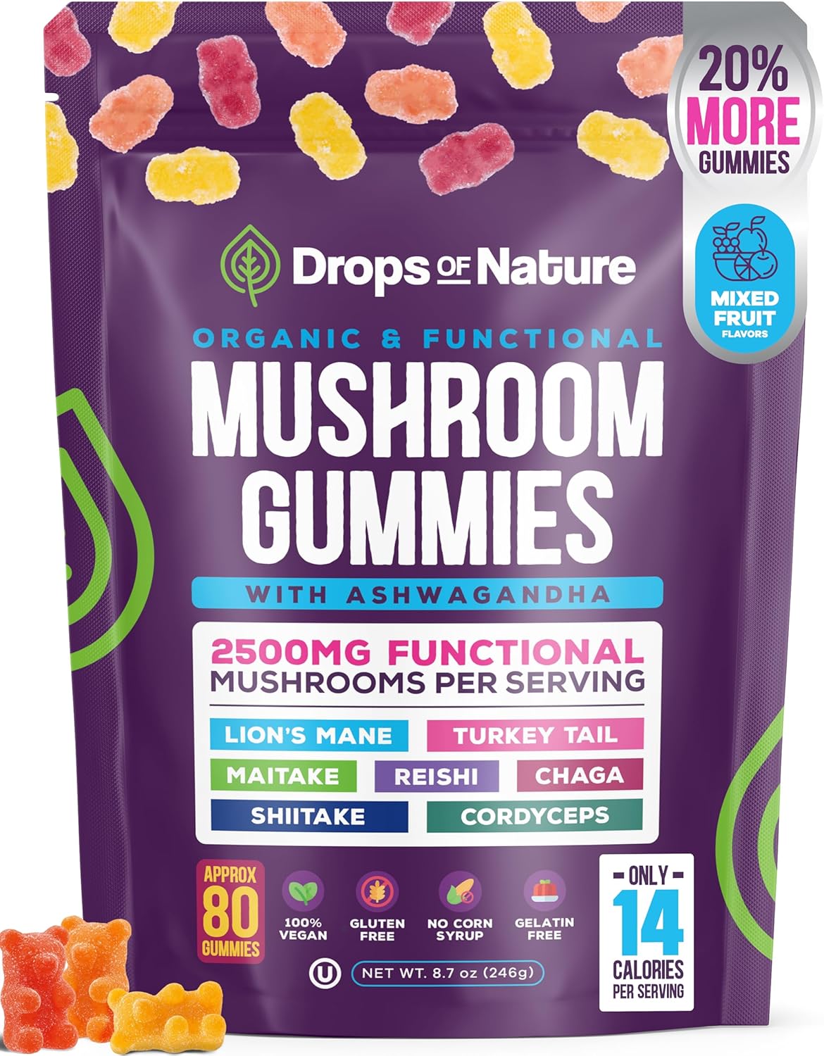 Gomitas de Ashwagandha y Hongo Melena de León 8 en 1